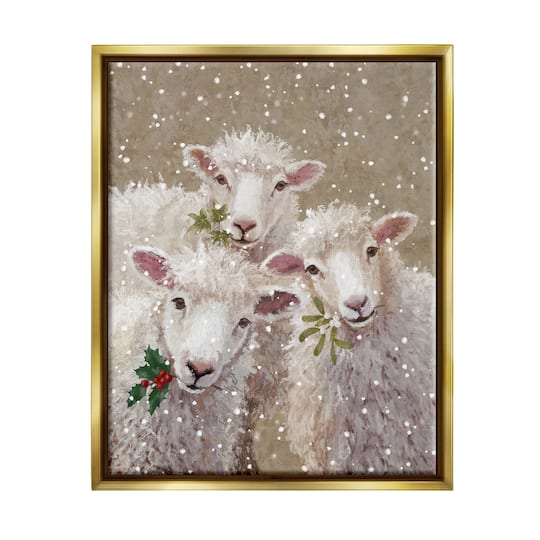 Stupell Industries Winter Sheep Trio Farm Animals Framed Floater Canvas Wall Art